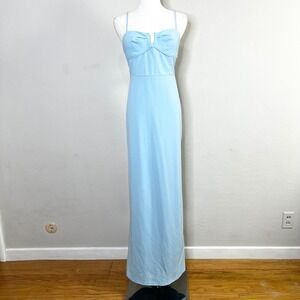 Lulus Maxi Dress Light Blue Sweetheart Neckline Column Romantic Existence Medium